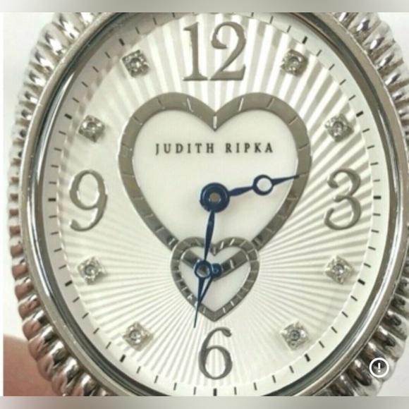 Judith Ripka Black and Silver Watch Mother of Pearl Heart with Leather Strap main image 14